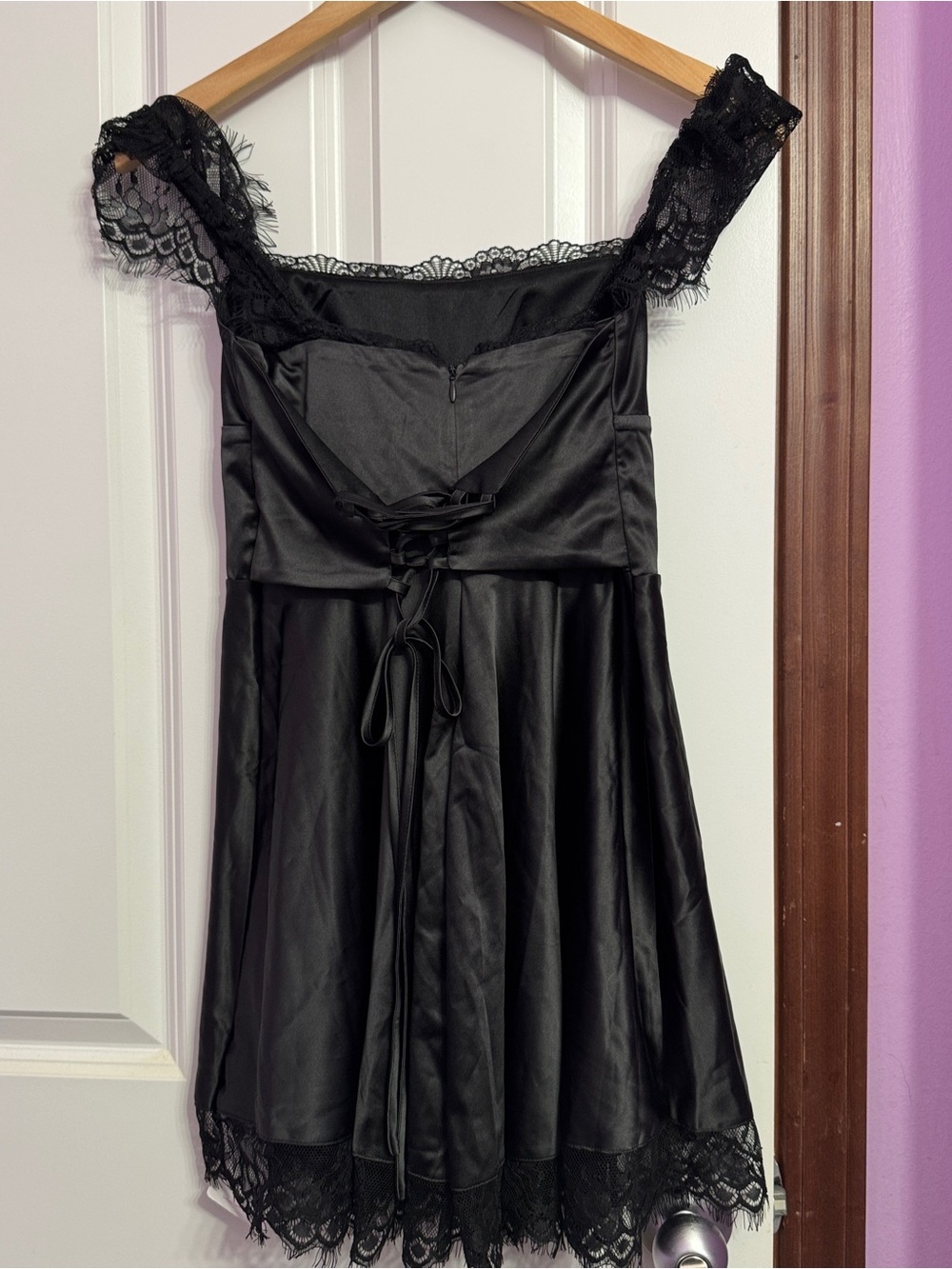 NEW [XS] PARTHEA SHEIN Contrast Lace Ruched Bust Dress Black - Picture 5 of 8